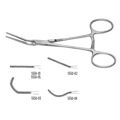Cooley Pediatric Clamp, Delicate Clamp, Jaws Calibrated At 5.0 Mm Intervals, 5 1/2" (14.0 Cm), Angled Shanks, Straight Jaws